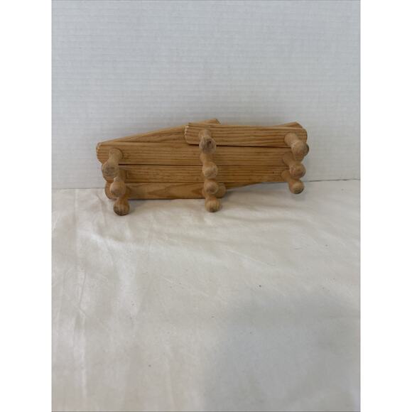 Vintage 10 Peg Wooden Accordion Style Coat Hat Wall Rack Expandable Hanger - Picture 2 of 11